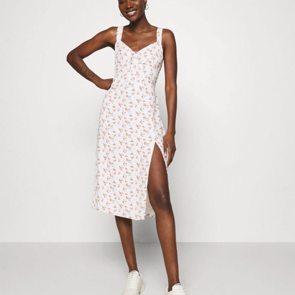 Abercrombie Peach Pattern Cinch Front Midi Dress